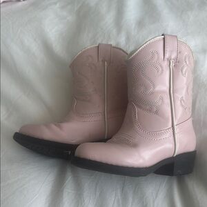 Pink Leather Cowboy Boots with Decorative Stitching